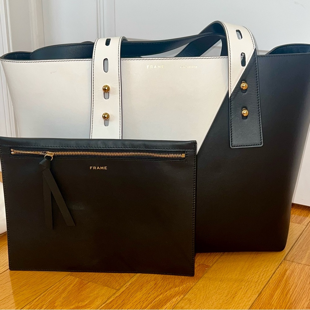 Frame Denim: Leather Black and White Women's Tote Bag Set